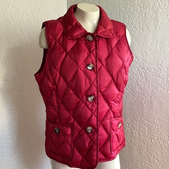 𝅺TALBOTS dark red 90% guck down quilted pocketed / collared vest. Large - Picture 3 of 9